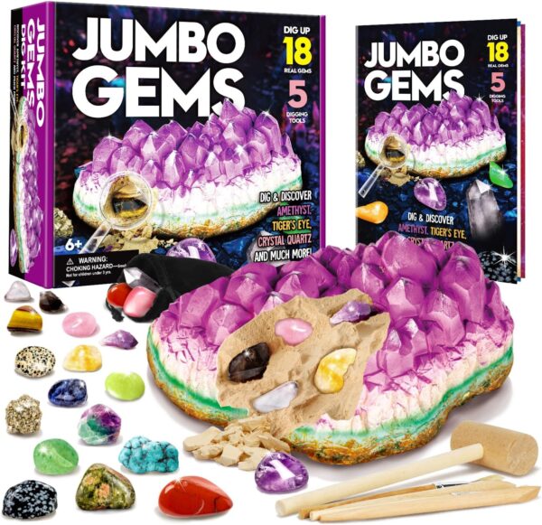 Dr. Daz Minerals Excavation Set Jumbo Gemstone Experiment Set Digging Real Jewel & Stones Yourself with Hammer and Chisel, Birthday Party Set for Children from 6 7 8 9 10 Years - Image 2