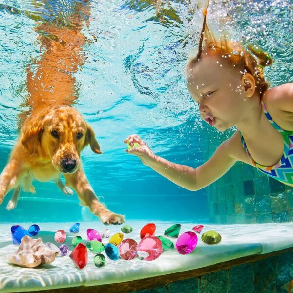 AM ANNA Diving Gem Pool Toy,24 Colorful Summer Swimming Gem Diving Toys with 2 Treasure Pirate Boxes Summer Underwater Swimming Toy Set with Acrylic Gemstones Set for Kids Swimming Pool Party Favors - Image 5