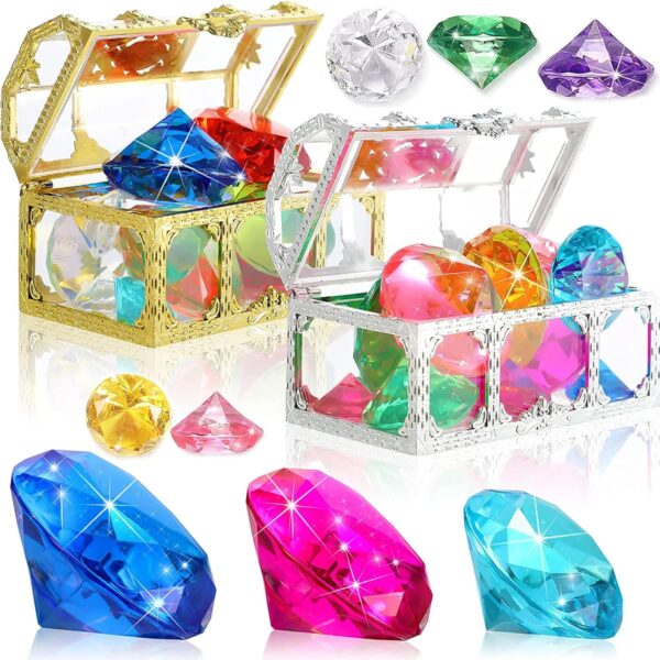 AM ANNA Diving Gem Pool Toy,24 Colorful Summer Swimming Gem Diving Toys with 2 Treasure Pirate Boxes Summer Underwater Swimming Toy Set with Acrylic Gemstones Set for Kids Swimming Pool Party Favors - Image 2