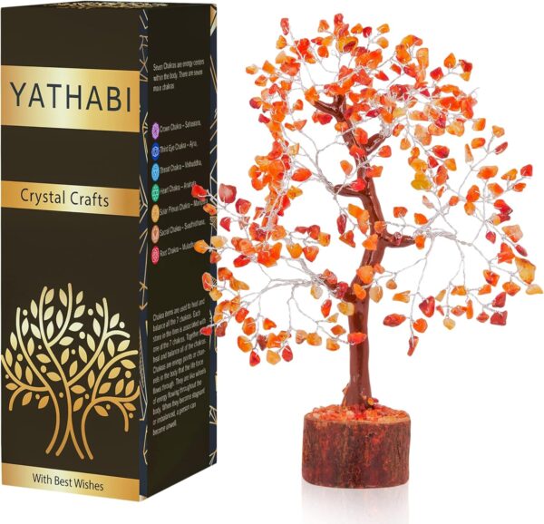 YATHABI Carnelian Feng Shui Gemstone Crystal Tree Bonsai Trees for Chakra Healing Stone Crystals Good Luck House Decoration Spiritual Gift Office Table Décor Size 10-12 Inch (Silver Wire)… - Image 10