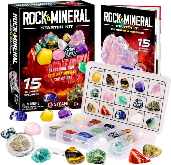 XXTOYS Kids Rocks Collection - 15-Piece Rock Collections for Kids - Cool Geology Gem Kit with Identification Sheet - Gemstones Set Box with Learning Guide and Storage Case - Educational Gift for Kids - Image 2