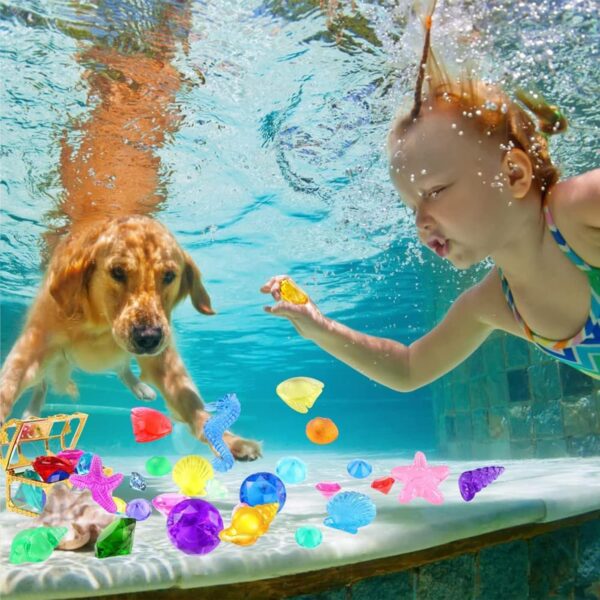 50 pcs Diving Gem Pool Toy, Gem with Treasure Pirate Chest Box Summer Underwater Acrylic Gemstones Set Underwater Swimming Toy for Pool Use Treasures Gift Sets for Kids Party Favors (Multicolor) - Image 4