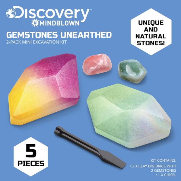 Discovery #MINDBLOWN Mini Unearthed Gemstones Dig Set, 2 Pack Excavation Kit w/Chisel, App & Poster, Interactive Archaeology Geology Experiment, Fun & Educational Science STEM Toy for Kids 6+ - Image 5