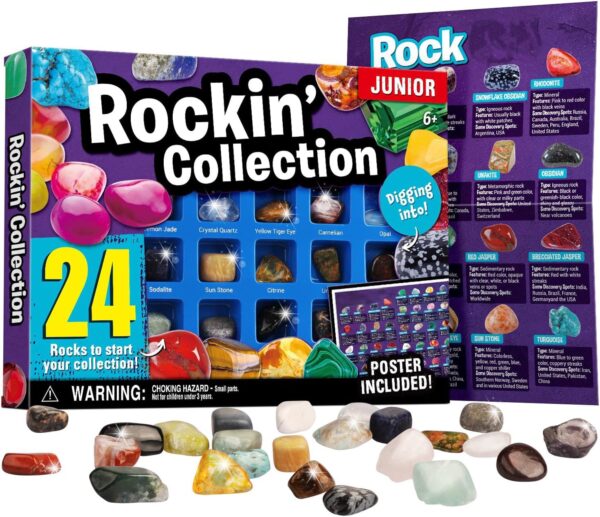 XXTOYS Stone Collection - 24 Assorted Precious Stones & Minerals Set, Natural Stones & Crystals for Kids Educational Science Kit - Image 2