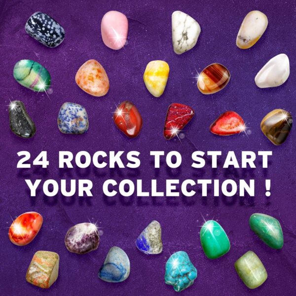 XXTOYS Stone Collection - 24 Assorted Precious Stones & Minerals Set, Natural Stones & Crystals for Kids Educational Science Kit - Image 4