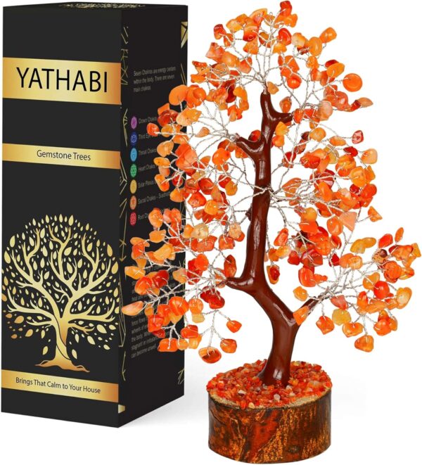 YATHABI Carnelian Feng Shui Gemstone Crystal Tree Bonsai Trees for Chakra Healing Stone Crystals Good Luck House Decoration Spiritual Gift Office Table Décor Size 10-12 Inch (Silver Wire)… - Image 2
