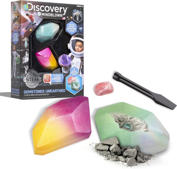 Discovery #MINDBLOWN Mini Unearthed Gemstones Dig Set, 2 Pack Excavation Kit w/Chisel, App & Poster, Interactive Archaeology Geology Experiment, Fun & Educational Science STEM Toy for Kids 6+ - Image 2