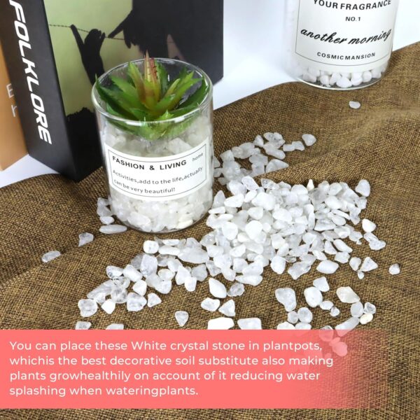 Twdrer 2lb/950g Small Natural White Clear Irregular Shaped Crystal Quartz Rock Tumbled Chips Crushed Stone Healing Reiki Crystal Gemstones for Garden Aquarium Vases Plants Decoration - Image 5