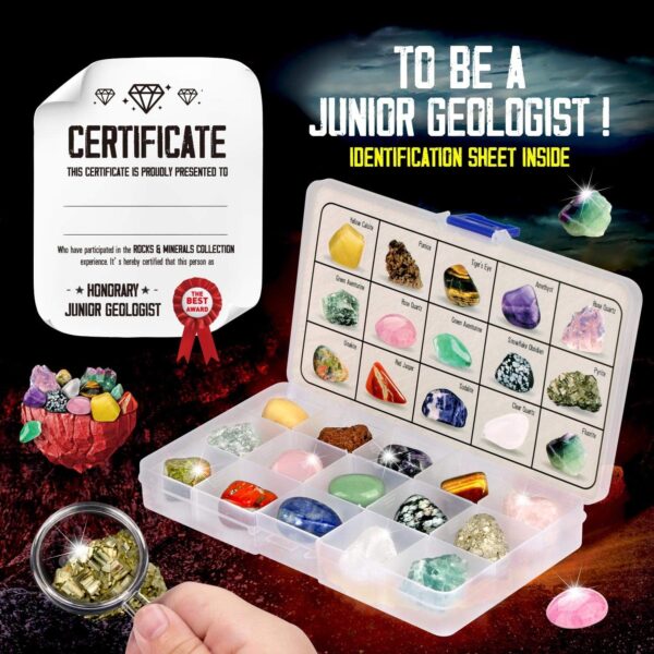 XXTOYS Kids Rocks Collection - 15-Piece Rock Collections for Kids - Cool Geology Gem Kit with Identification Sheet - Gemstones Set Box with Learning Guide and Storage Case - Educational Gift for Kids - Image 3