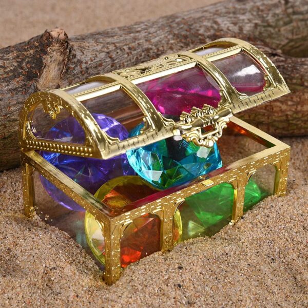 AM ANNA Diving Gem Pool Toy,24 Colorful Summer Swimming Gem Diving Toys with 2 Treasure Pirate Boxes Summer Underwater Swimming Toy Set with Acrylic Gemstones Set for Kids Swimming Pool Party Favors - Image 9