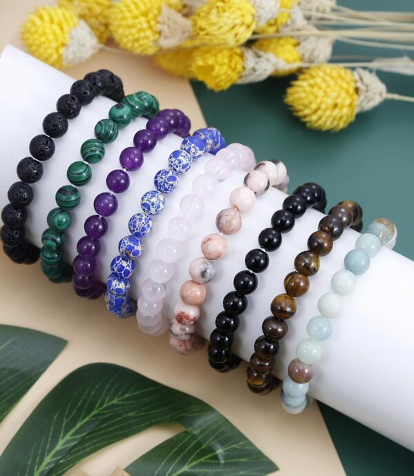 SYOSI 9PCS Crystal Bracelets - 8mm Gemstone Beaded Bracelets, Round Gemstones Stretch Bracelet, Conquer Fear, Yoga Bracelets Jewelry Gifts Precious Bracelets Unisex - Image 7
