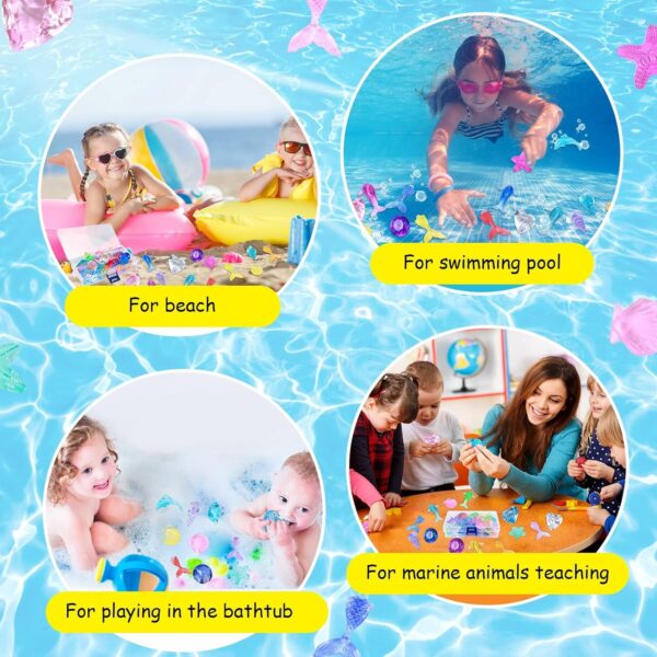 GraGra Diving Gem Pool Toys, 26 Pcs Pool Toys Diving Gems Ocean Theme Colorful Acrylic Diamond Gemstones Marine Animals Gem Underwater Swimming Dive Throw Toy for Kids with Storage Box - Image 3