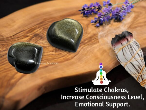 Amazing Gemstone Golden Sheen Obsidian Crystal Heart Palm Stone - Pocket Massage Worry Stone for Natural Body Chakra Balancing, Reiki Healing and Crystal Grid - Image 7