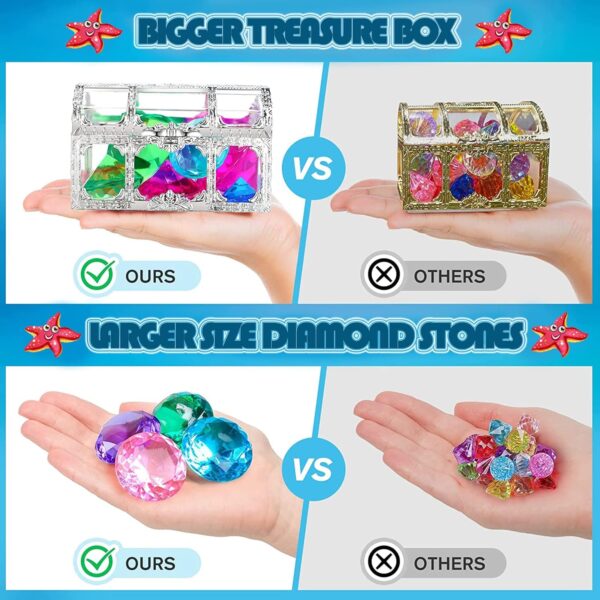 AM ANNA Diving Gem Pool Toy,24 Colorful Summer Swimming Gem Diving Toys with 2 Treasure Pirate Boxes Summer Underwater Swimming Toy Set with Acrylic Gemstones Set for Kids Swimming Pool Party Favors - Image 7