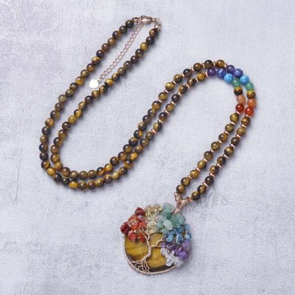 Top Plaza 7 Chakra Healing Crystal Natural Round Gemstone Pendant Necklace Life Tree Copper Wire Wrapped Beads Necklaces Reiki Jewelry for Women - Image 8