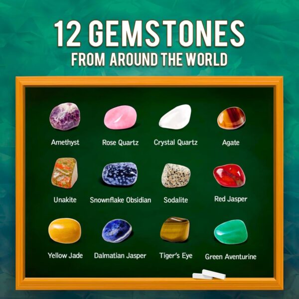 AYEBIA Gemstone Dig Kit - 12 Real Gemstone & Crystal Kids Gems Digging Kit Mineral & Rock Collection for Kids Archaeology Geology Science Educational Gift STEM Toys for Boys & Girls - Image 7