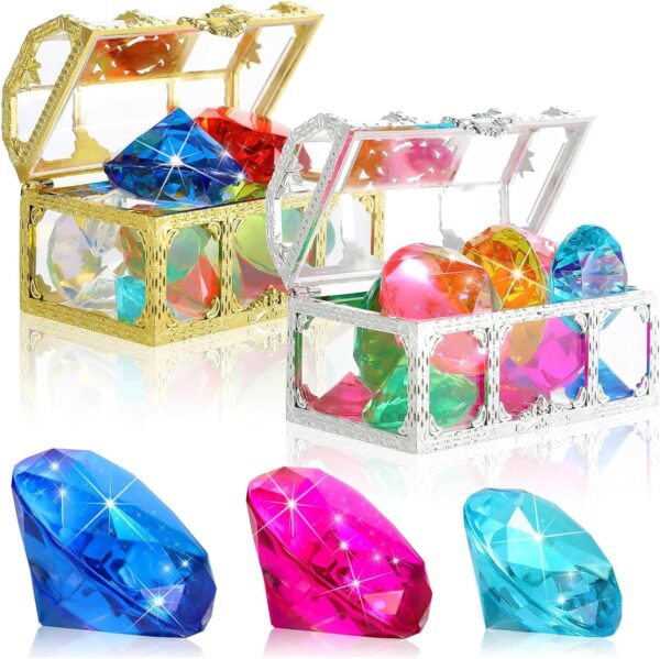 Tazweeq 2Pcs Diving Gemstone Pool Toys, Colorful Summer Swimming Toys with 2 Pirate Treasure Chests, Underwater Set for Parties, Birthday Decoration - Image 2