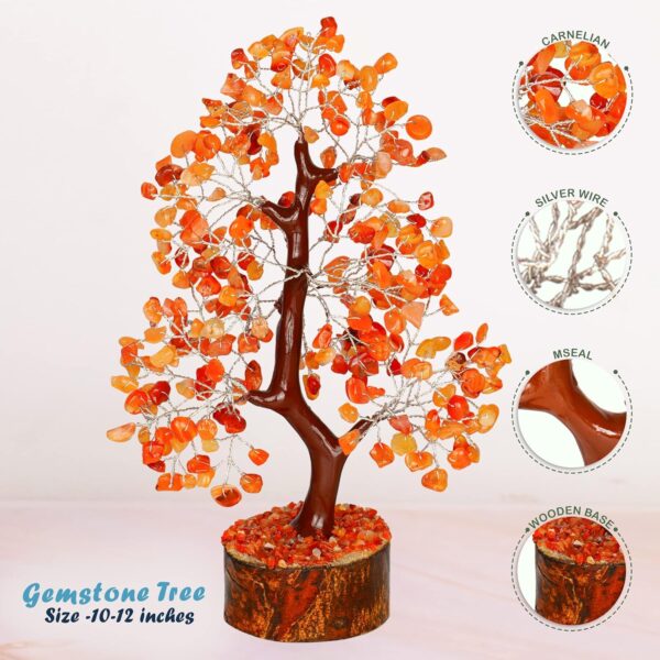 YATHABI Carnelian Feng Shui Gemstone Crystal Tree Bonsai Trees for Chakra Healing Stone Crystals Good Luck House Decoration Spiritual Gift Office Table Décor Size 10-12 Inch (Silver Wire)… - Image 3
