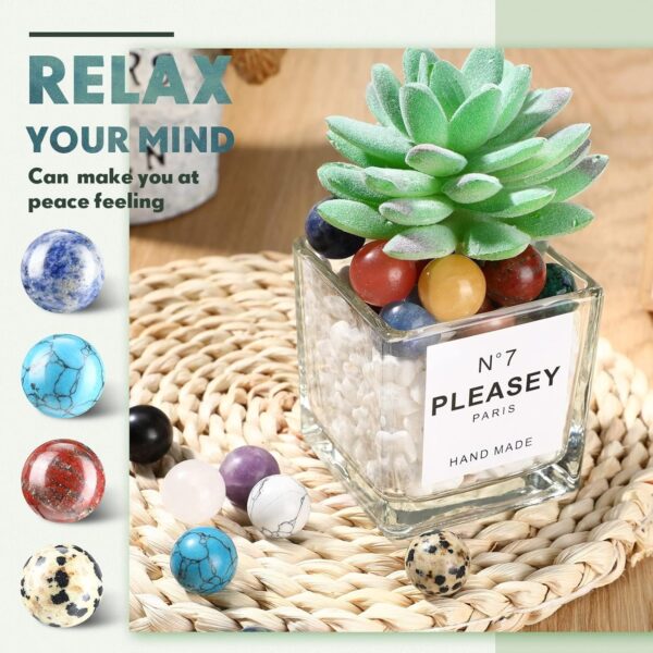 Tazweeq 30Pcs Gemstone Chakra Sphere Balls, Crystal Stones 16 mm Assorted Mini Natural Quartz Sphere Collection Polished Hand Carved Crystal Ball Bead Bulk - Image 7