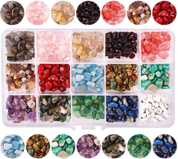 Mumoo Bear 844pcs Natural Chip Gemstone Beads for Jewellery Making Kits 15 Colors Irregular Shaped Loose Crystal Stone Beads for Healing Bracelets Necklace - Image 2
