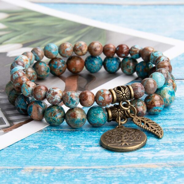 Natural Semi Precious Gemstone Beads Bracelet for Women - Tree of Life and Leaf Charm Chakra Energy Healing Anxiety Stretch Bracelets - Image 7