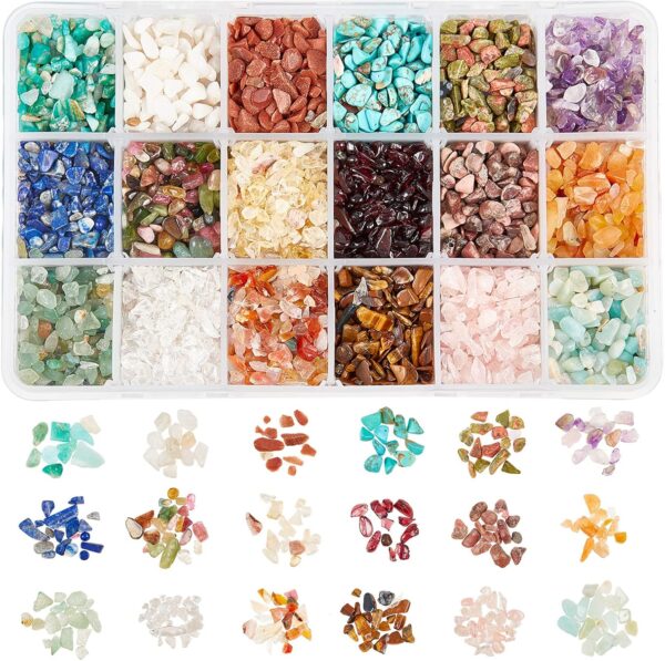 NBEADS 1 Box Undrilled Gemstone Chips, 18 Styles Natural Irregular Crystal Chips Chakra Stone Beads for Jewelry Making, 2-8mm - Image 2