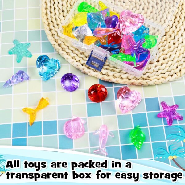 GraGra Diving Gem Pool Toys, 26 Pcs Pool Toys Diving Gems Ocean Theme Colorful Acrylic Diamond Gemstones Marine Animals Gem Underwater Swimming Dive Throw Toy for Kids with Storage Box - Image 5