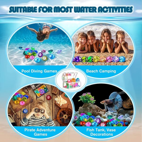AM ANNA Diving Gem Pool Toy,24 Colorful Summer Swimming Gem Diving Toys with 2 Treasure Pirate Boxes Summer Underwater Swimming Toy Set with Acrylic Gemstones Set for Kids Swimming Pool Party Favors - Image 8