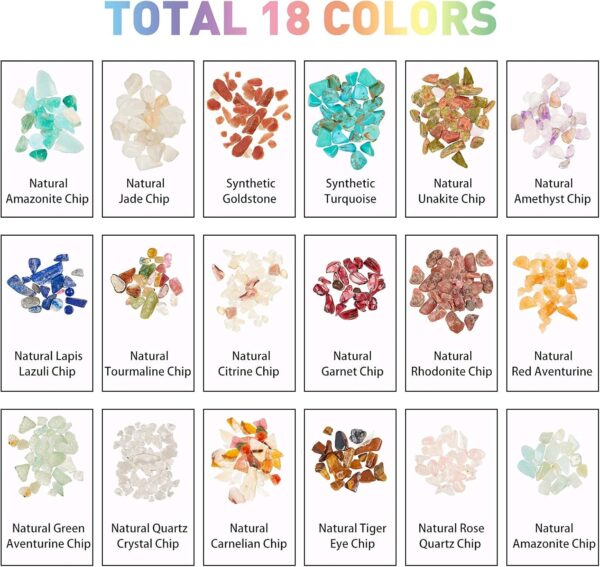 NBEADS 1 Box Undrilled Gemstone Chips, 18 Styles Natural Irregular Crystal Chips Chakra Stone Beads for Jewelry Making, 2-8mm - Image 3