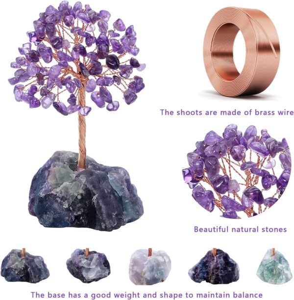 Khazna Amethyst Healing Crystal Tree Natural Reiki Crystals Gemstone Stone Base Copper Wire Tree Life Money Trees Feng Shui Money Tree Reiki Spiritual Energy Tree for Home Office Desk Decor Good Luck - Image 6