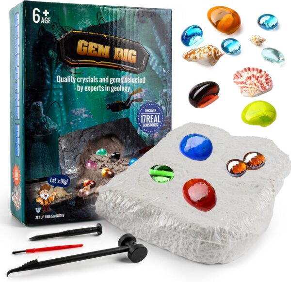 Bambibo Gemstone Dig Kit For Kids - Real Gem Digging Kit For Kids | Crystal Digging Kit For Kids | Dig For Gemstones And Crystals | Kids Archaeologist Kit | Gemstone Dig Kit For Kids 8-12 - Image 2