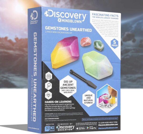 Discovery #MINDBLOWN Mini Unearthed Gemstones Dig Set, 2 Pack Excavation Kit w/Chisel, App & Poster, Interactive Archaeology Geology Experiment, Fun & Educational Science STEM Toy for Kids 6+ - Image 9