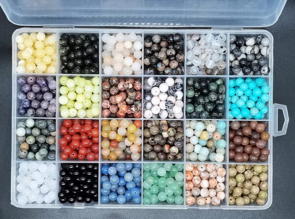Maonewque 1200pcs 6mm Natural Round Stone Beads Real Gemstone Beading Loose Gemstone Hole Size 1mm DIY Smooth Beads for Bracelet Necklace Earrings Jewelry Making,Box Packed(24 Material -A,6mm) - Image 4