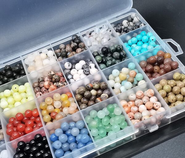 Maonewque 1200pcs 6mm Natural Round Stone Beads Real Gemstone Beading Loose Gemstone Hole Size 1mm DIY Smooth Beads for Bracelet Necklace Earrings Jewelry Making,Box Packed(24 Material -A,6mm) - Image 7