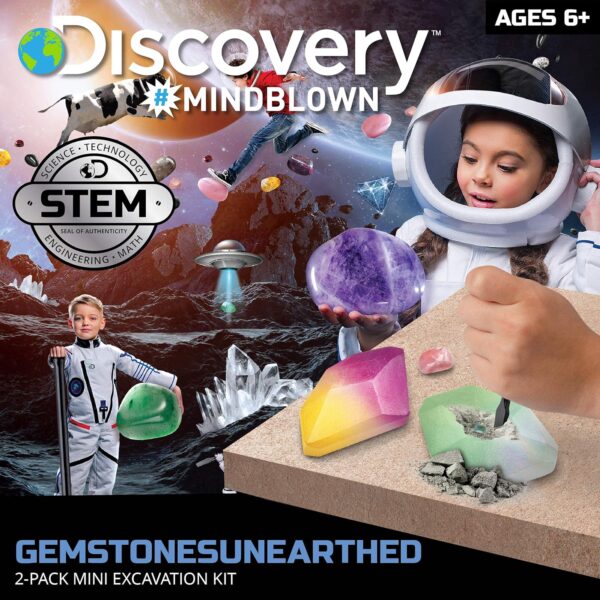 Discovery #MINDBLOWN Mini Unearthed Gemstones Dig Set, 2 Pack Excavation Kit w/Chisel, App & Poster, Interactive Archaeology Geology Experiment, Fun & Educational Science STEM Toy for Kids 6+ - Image 3