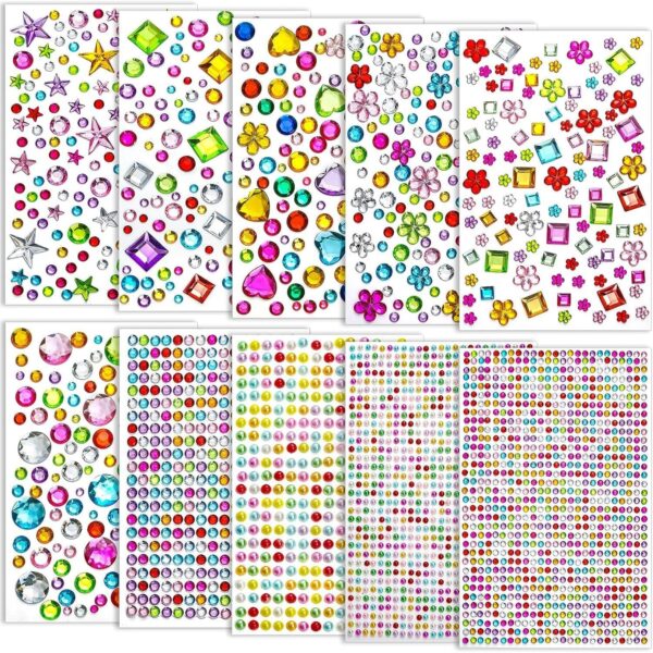 3200 Pcs Gems Stickers for Kids Crafts, 10 Sheets Self Adhesive Gems Jewels Stickers for Crafts, Bling Gemstone Stickers Decorative Diamond for Makeup & DIY, Muti Colors, Shapes, Sizes (3200pcs) - Image 2