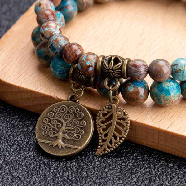 Natural Semi Precious Gemstone Beads Bracelet for Women - Tree of Life and Leaf Charm Chakra Energy Healing Anxiety Stretch Bracelets - Image 5