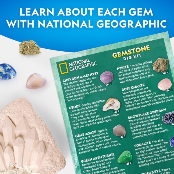 NATIONAL GEOGRAPHIC Super Gemstone Dig Kit - Excavation Gem Kit with 10 Real Gemstones for Kids, Discover Gems with Dig Tools & Magnifying Glass, Science Kits for Kids Age 8-12, Crystals for Kids - Image 7