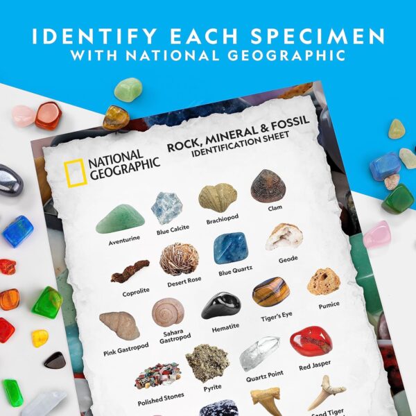 NATIONAL GEOGRAPHIC Rock Collection Box for Kids – 200 Piece Gemstones and Crystals Set Includes Geodes and Real Fossils, Rocks and Minerals Science Kit for Kids, A Geology Gift for Boys and Girls - Image 7