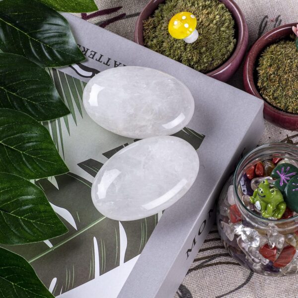 UFEEL Clear Quartz Palm Stone Crystal - Natural Chakra Therapy Polished Healing Crystal Oval Pocket Gemstone for Anxiety Stress Relief - Image 5