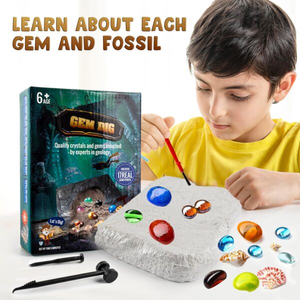 Bambibo Gemstone Dig Kit For Kids - Real Gem Digging Kit For Kids | Crystal Digging Kit For Kids | Dig For Gemstones And Crystals | Kids Archaeologist Kit | Gemstone Dig Kit For Kids 8-12 - Image 4