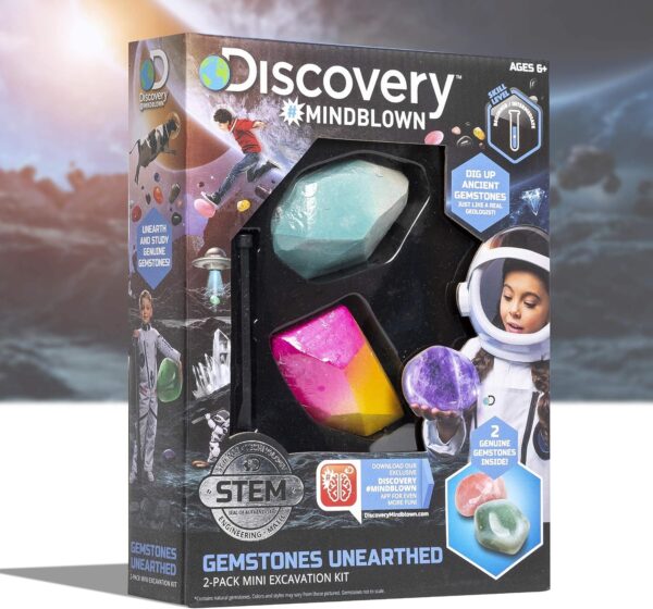 Discovery #MINDBLOWN Mini Unearthed Gemstones Dig Set, 2 Pack Excavation Kit w/Chisel, App & Poster, Interactive Archaeology Geology Experiment, Fun & Educational Science STEM Toy for Kids 6+ - Image 7